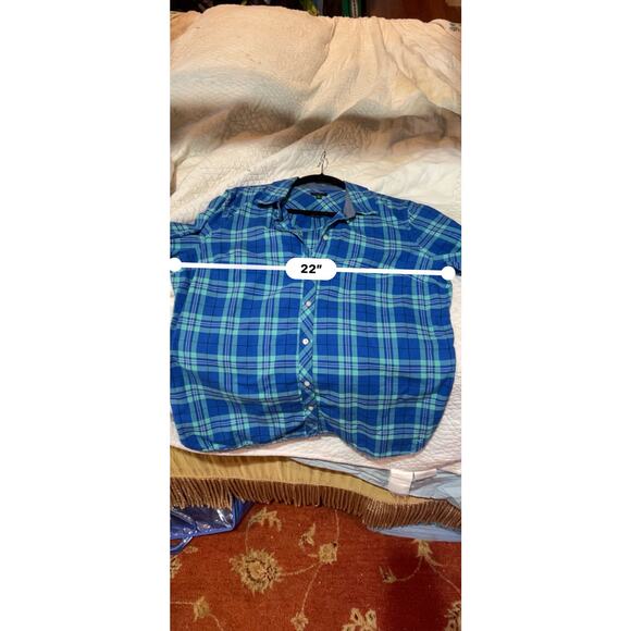 Talbots Womens Shirt Size XL Blue Plaid 100% Cotton Cabincore Comfortable Basic - Picture 7 of 7
